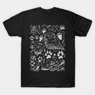 "Nocturnal Familiars" Night Animals and Paw Prints T-Shirt